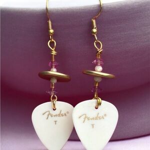 Fender White and Gold Dangle Earrings